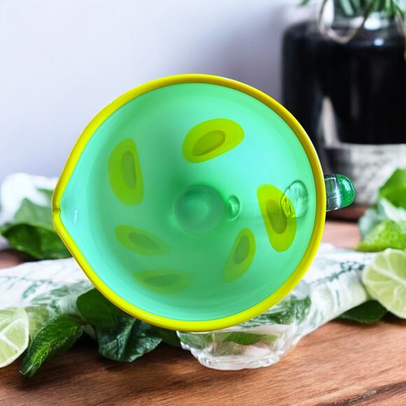 Blown Art Glass Pitcher-Millefiori Style-Lime Green Yellow-Margarita-Retro-VTG - Picture 3 of 6